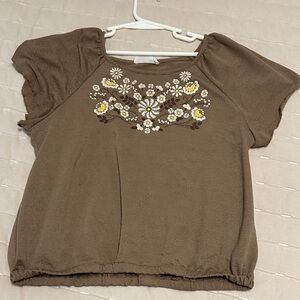 Brown Floral Embroidered girl Top